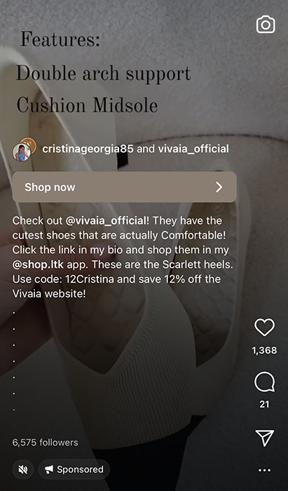 Sample IG Reels ad on Instagram from a shoe brand.