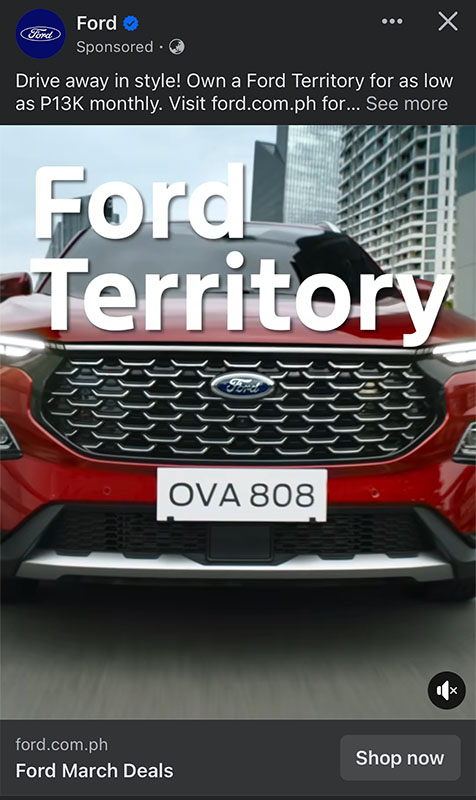 Sample video ad on Facebook from Ford Motors.