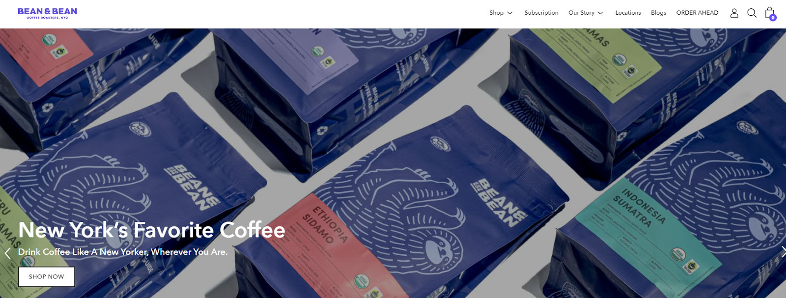 Screenshot of Bean & Bean coffee showing several types of coffees.