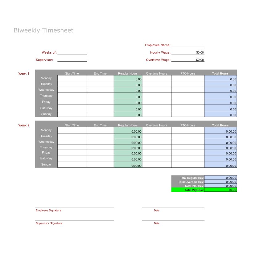 Biweekly Timesheet Template.