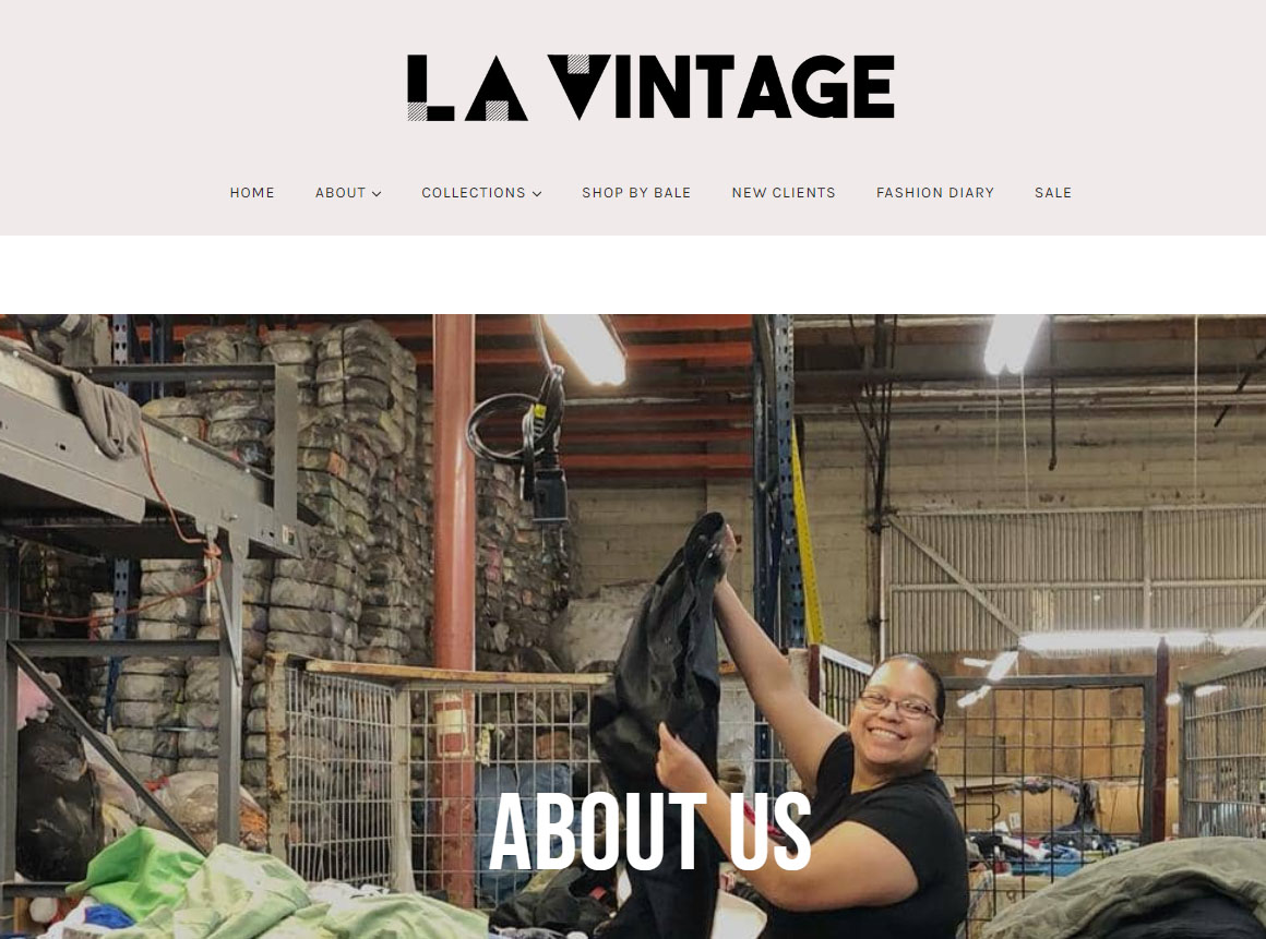Screenshot of LA Vintage About Us page header.