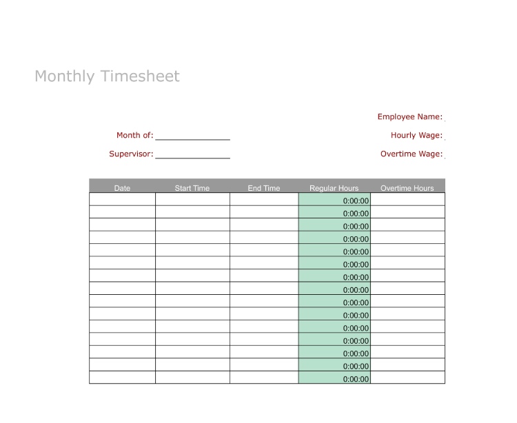 Monthly TimeSheet Template