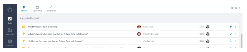 Salesflare's task user interface showing suggested tasks.