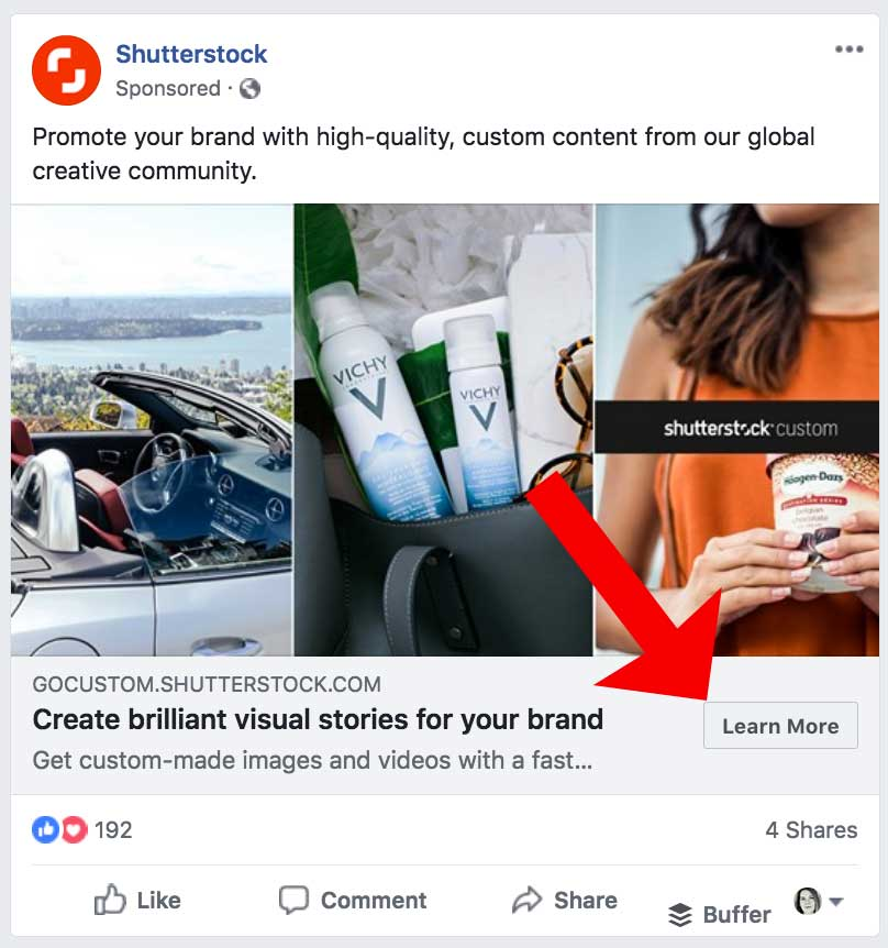 Example of a social media post with call to action button
