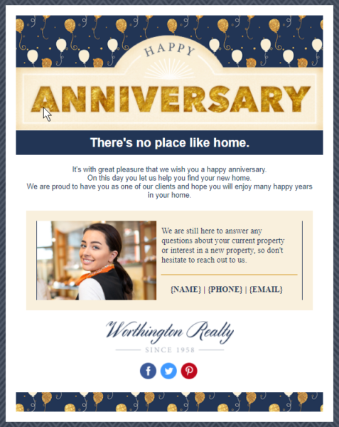 Anniversary real estate email marketing campaign example
