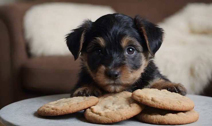 Puppy with four cookies
