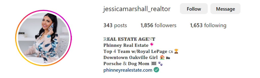 Sample Instagram bio of a real estate agent