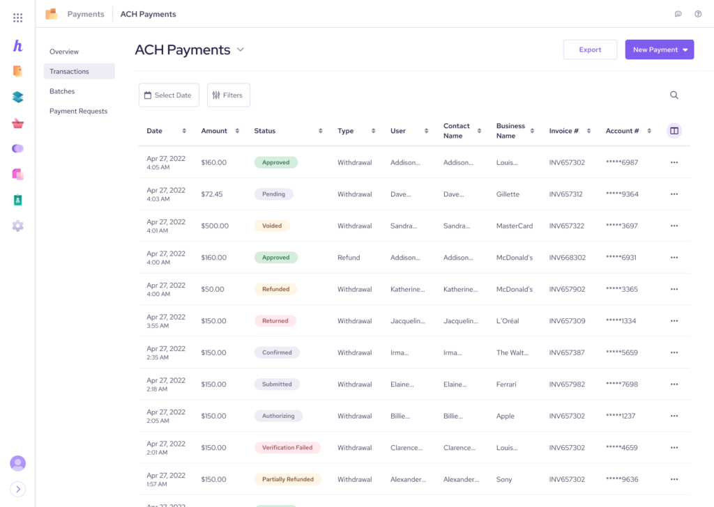 Helcim list of customers.