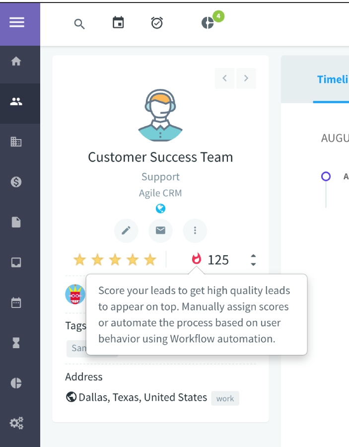 An Agile CRM option for manually assigning scores or automating lead scoring.