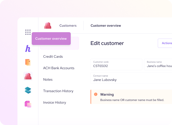 Helcim customer management tool for add, delete, update, or merge customer records.