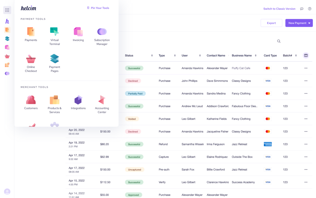 Helcim's merchant management tools