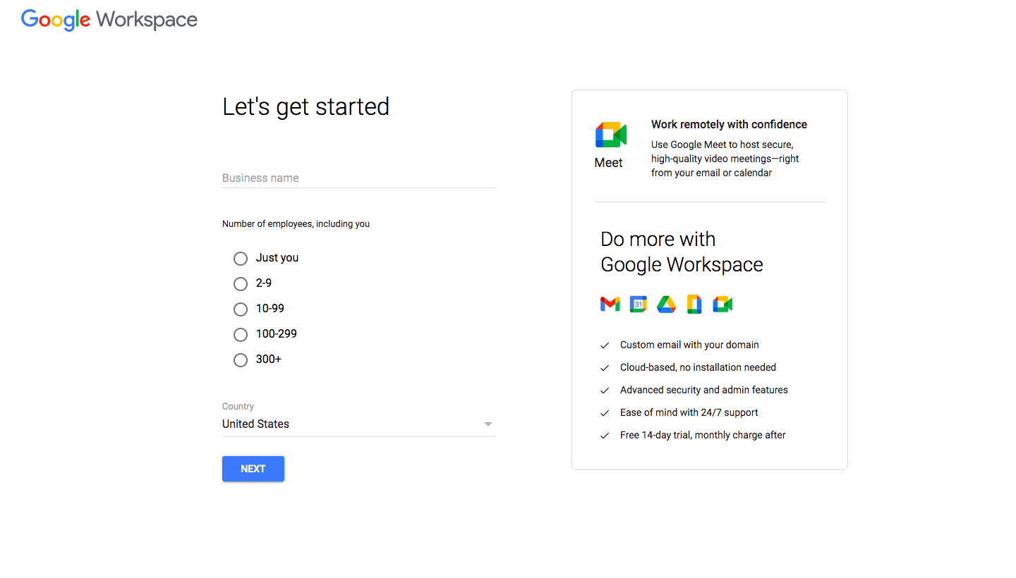 Google Workspace's onboarding page