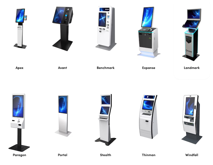Several examples of standard market-ready kiosks by Kiosk Information Systems.
