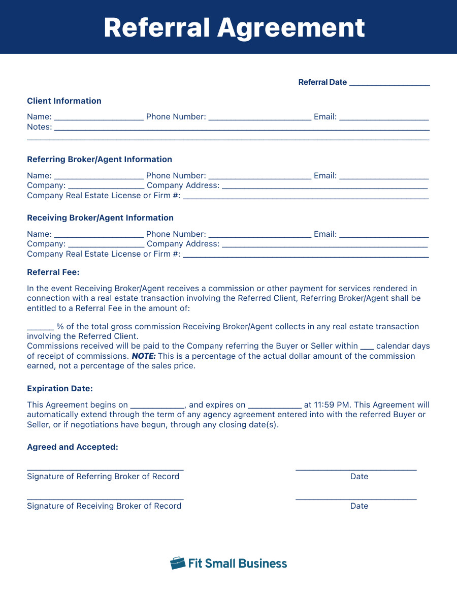 Screenshot of Referral Agreement page
