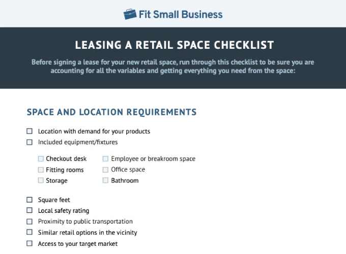 Screenshot of Leading a Retail Space Checklist.