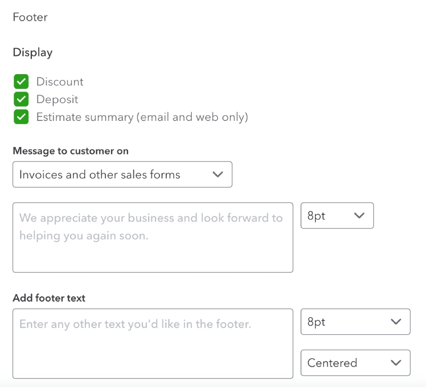Modifying invoice footer information.