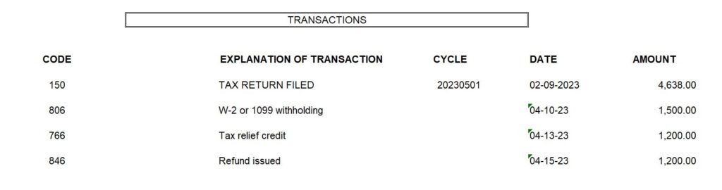 A sample Record of Account transcript showing transactional data.
