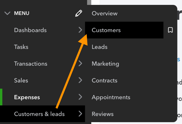 Screen how to navigate to the Customers tab in QuickBooks Online.
