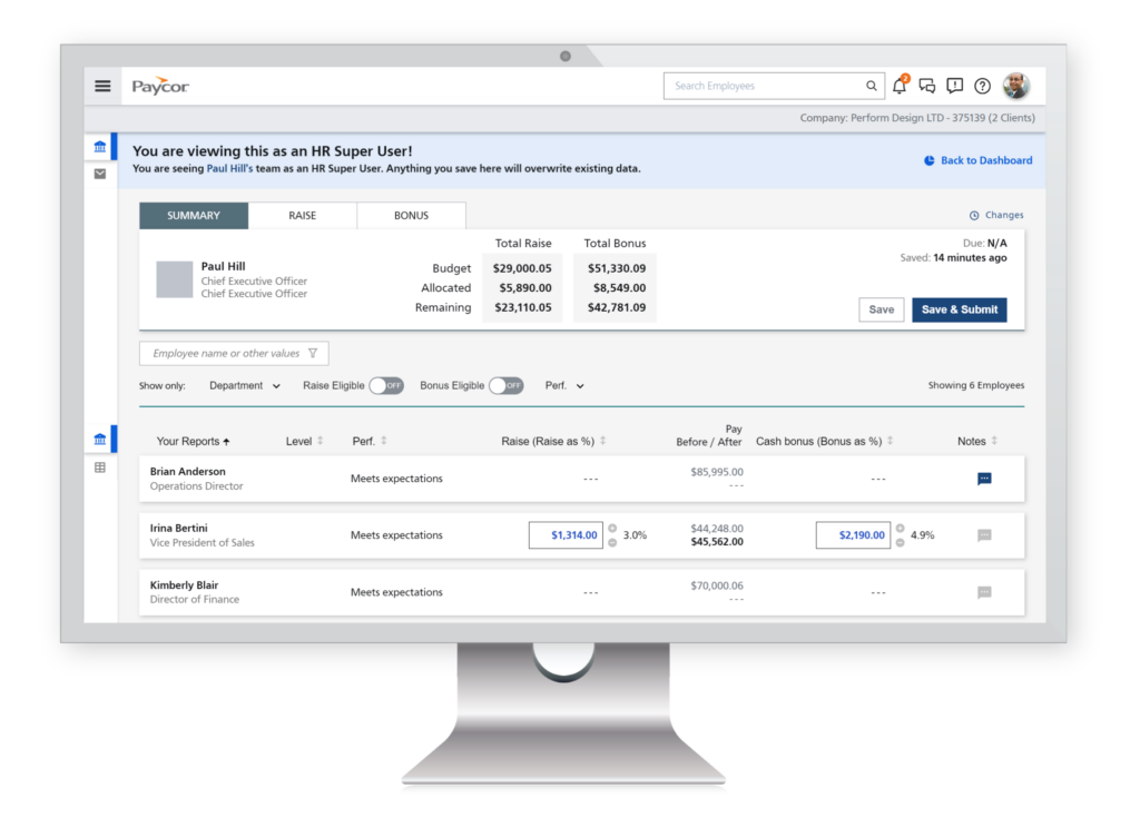 compensation plan dashboard showing levels of rate increases; available on mobile