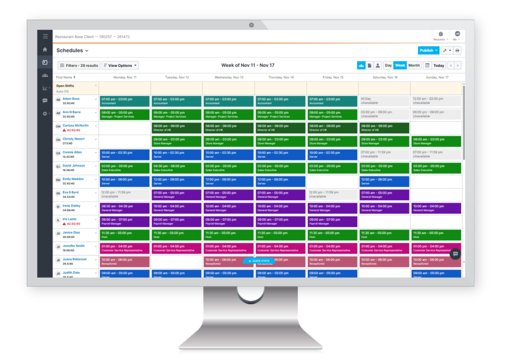 color-coded scheduling calendar by day, week and month