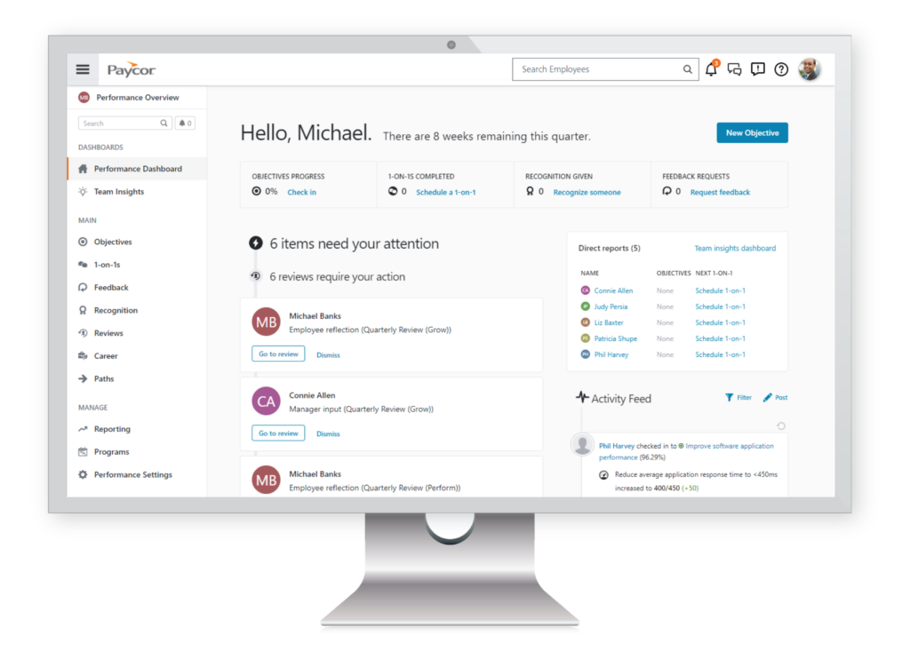 performance dashboard with tracking objectives