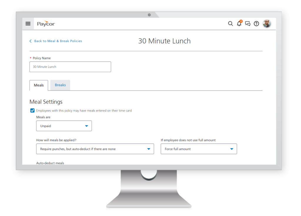 meal logging dashboard in time and attendance software