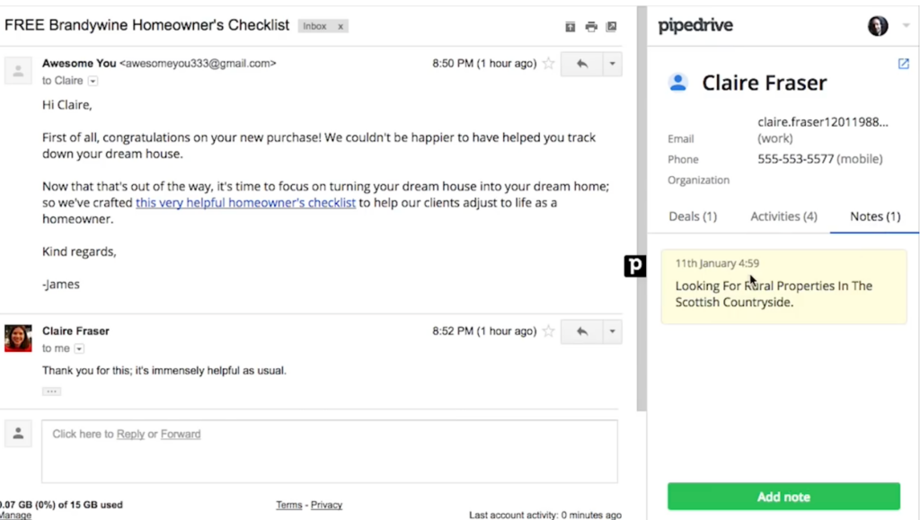 Pipedrive Gmail Extension for finding contacts and deals without leaving your inbox.