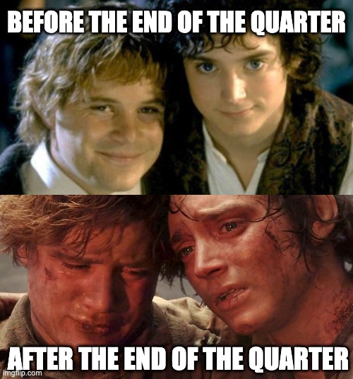 Frodo and Sam before and after the sales quarter ends.