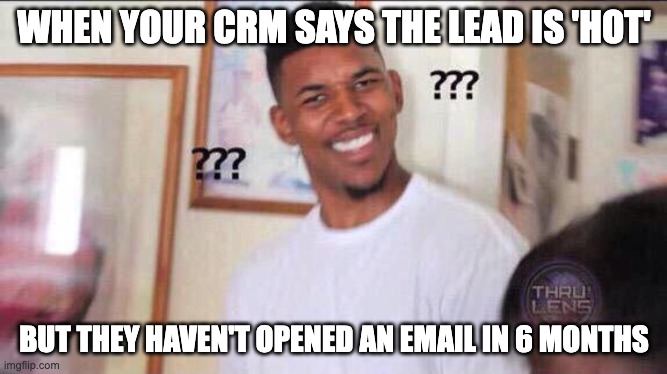 A confused man depicting a CRM error in lead generation.