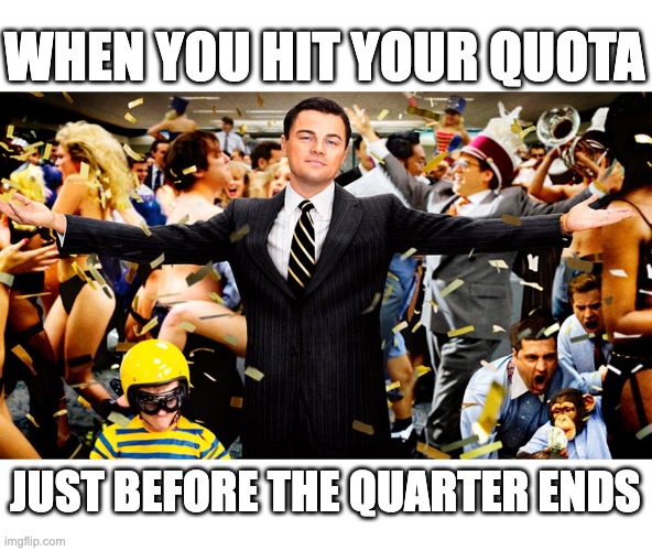 The wolf of Wall Street party scene showing how sales teams celebrate a successful quarter.