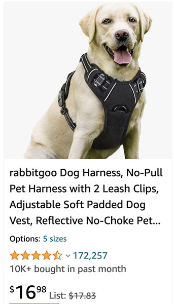 Dog harness easy walk leash soft padding retail Amazon pricing.