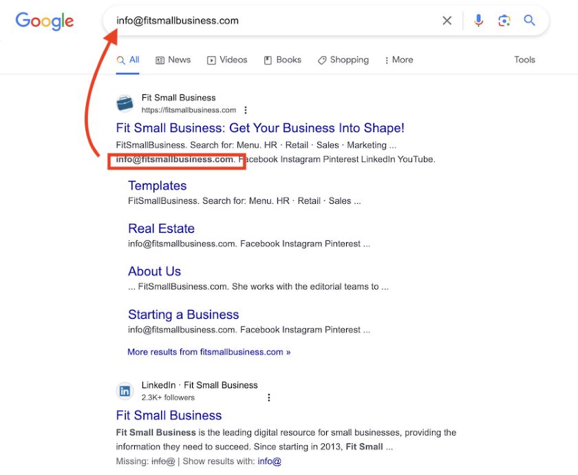 Google search to find an email address.