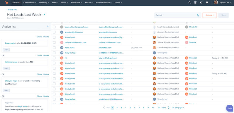 An example of HubSpot CRM's lead segmentation features for content marketing.