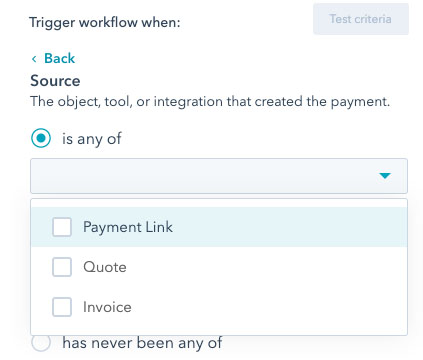 HubSpot triggers a workflow when a payment is made using a payment link.
