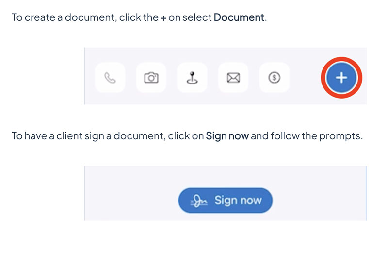 JobNimbus allows clients to sign documents using the mobile app.