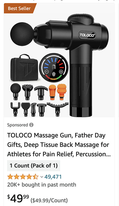 Massage gun best seller retail Amazon pricing.
