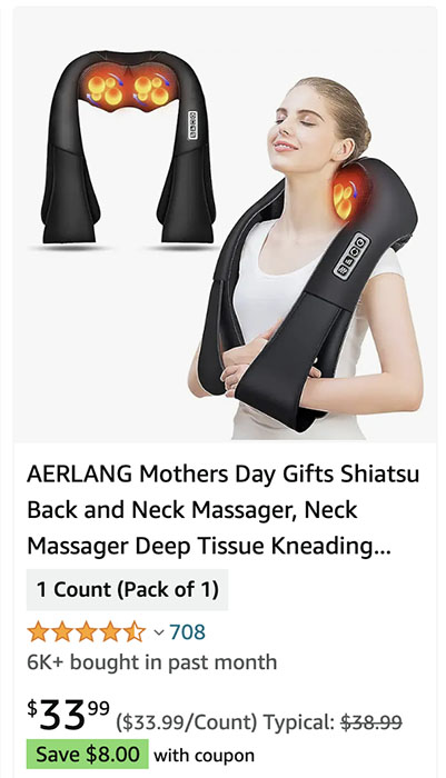 Neck shoulder massager retail Amazon pricing.