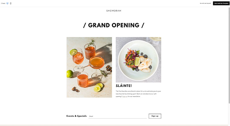 Sample website template for a grand opening from GoDaddy.