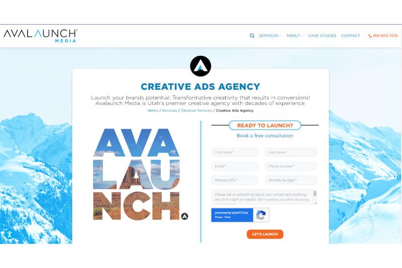 Avalaunch Media's website with its creative ads services