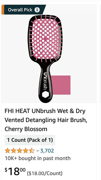 Detangler hair brush retail Amazon pricing.