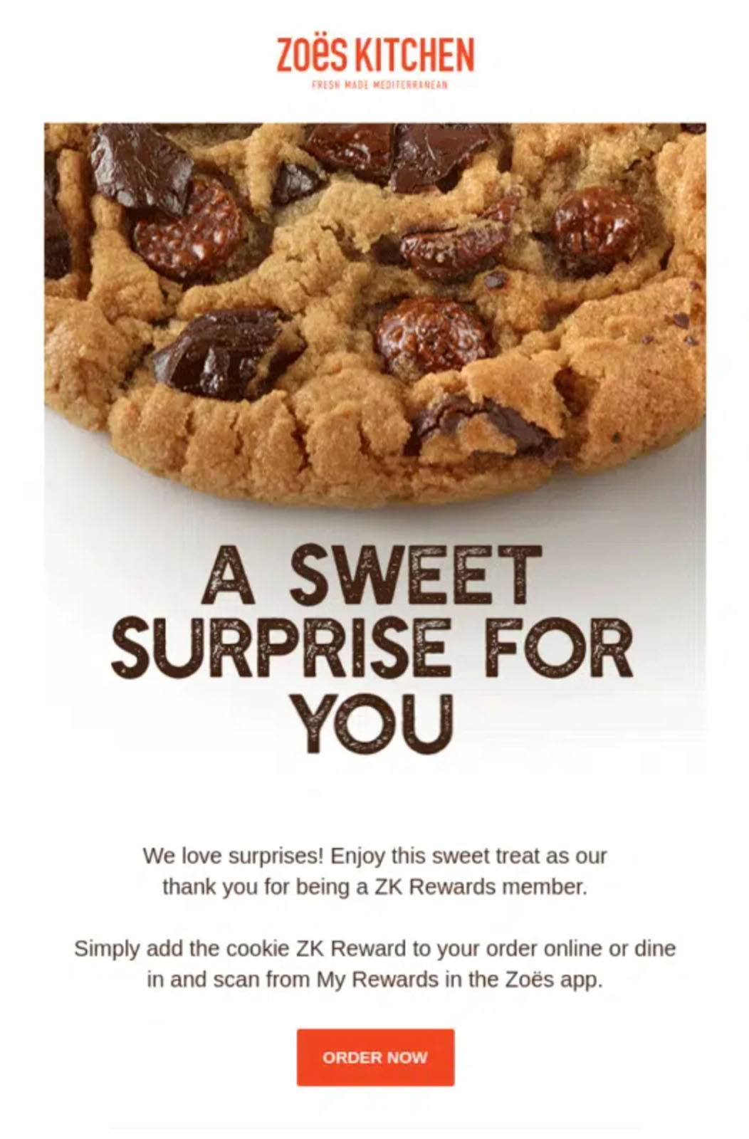 Email marketing letter offering a free cookie with purchase.