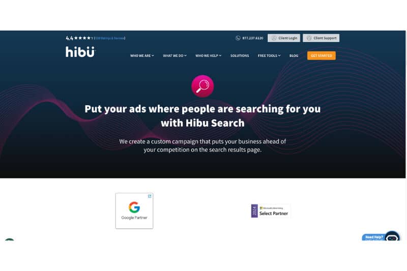 Hibu's website showing its paid ads services