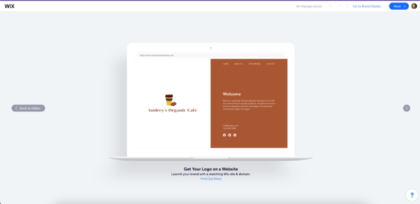 A mockup of a Wix website made with a logo designed on Wix Logo Maker.