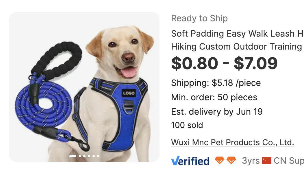 Dog harness easy walk leash soft padding wholesale Alibaba pricing.