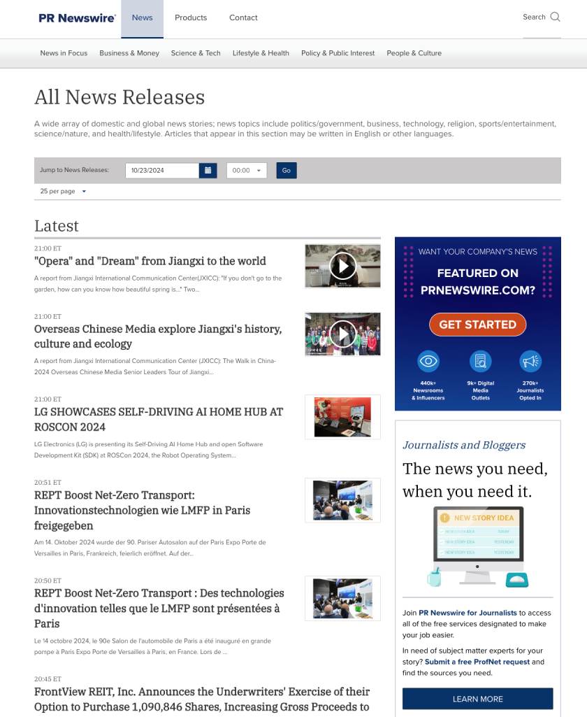 eReleases's online newsroom with recently published press releases.