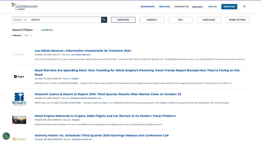 Globe Newswire's online newsroom with recently published press releases.