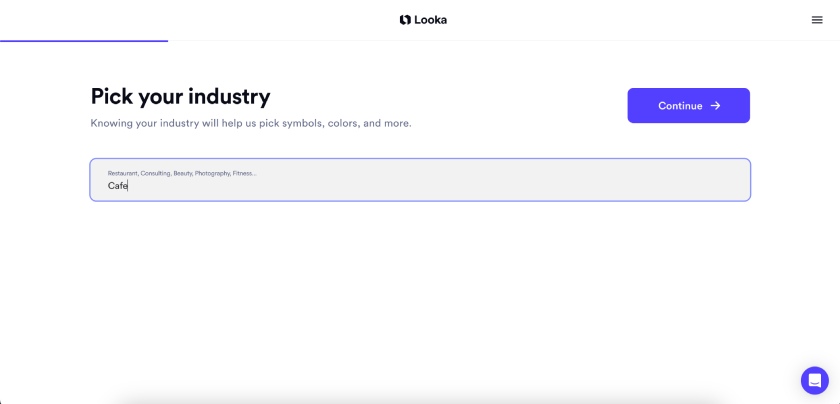 Looka's AI logo generator with a prompt to select your business industry.