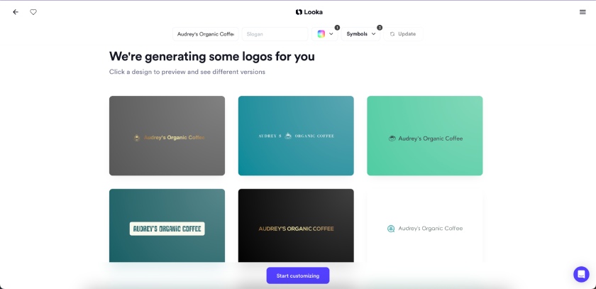 Sample logos generated by Looka.