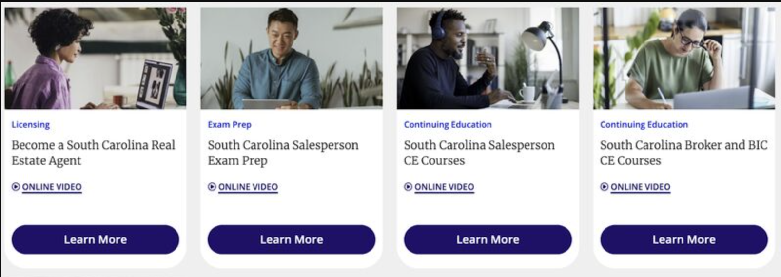 Screenshot of South Carolina real estate courses