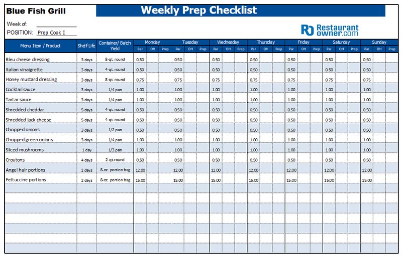 Image of a weekly prep checklist.